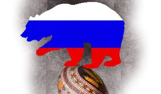 Illustration on Russia and Ukraine by Alexander Hunter/The Washington Times