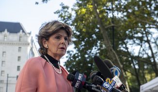 Attorney Gloria Allred speaks to the media on the guilty verdict of R. Kelly at the Brooklyn Federal Courthouse, Monday, Sept. 27, 2021, in New York. (AP Photo/Brittainy Newman)