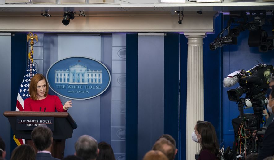 White House press secretary Jen Psaki speaks during a press briefing at the White House, Tuesday, Sept. 28, 2021, in Washington. (AP Photo/Evan Vucci) **FILE**