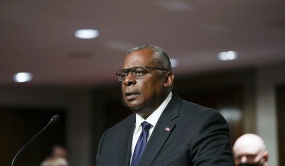 Defense Secretary Lloyd Austin speaks during a Senate Armed Services Committee hearing on the conclusion of military operations in Afghanistan and plans for future counterterrorism operations, Tuesday, Sept. 28, 2021, on Capitol Hill in Washington.. (Sarahbeth Maney/The New York Times via AP, Pool)