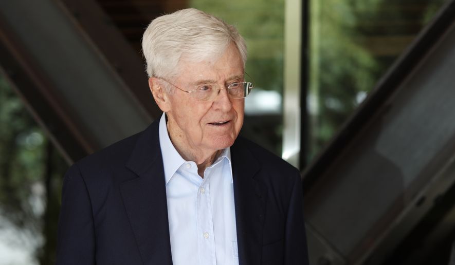 In this June 29, 2019, file photo, Charles Koch, chief executive officer of Koch Industries, is shown at The Broadmoor Resort in Colorado Springs, Colo. As conservative political groups mobilize to ban what they call critical race theory in schools, one prominent backer of Republican causes and candidates is notably absent. Leaders in the network built by the billionaire Koch family say they oppose government bans and efforts to recall school board members over teaching about race and history in schools. (AP Photo/David Zalubowski, File)