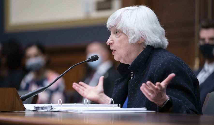 Treasury Secretary Janet Yellen testifies during a House Financial Services Committee hearing Thursday, Sept. 30, 2021, on Capitol Hill in Washington. (Sarah Silbiger/Pool via AP)