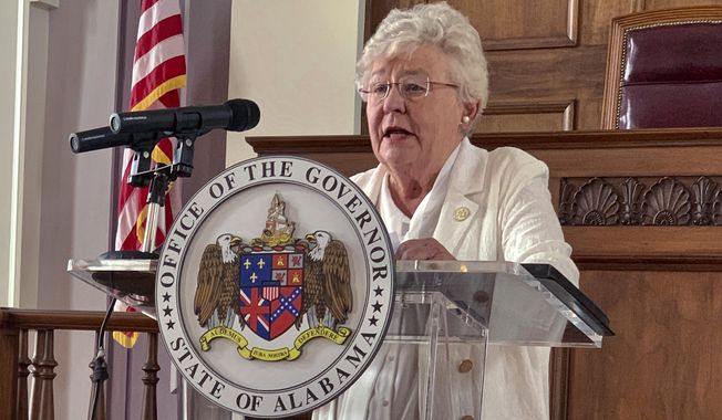 In this July 29, 2020 file photo, Alabama Gov. Kay Ivey speaks during a news conference in Montgomery, Ala. Republicans balked when Democrats passed President Joe Biden&#x27;s $1.9 trillion coronavirus relief package, calling it liberal “pet projects” disguised as pandemic aid. But now that GOP governors and local leaders have the money in hand, they&#x27;re using it for things on their wish lists, too. Alabama lawmakers are advancing a plan to use $400 million of the state&#x27;s share of coronavirus relief funds toward building new prisons in what Ivey says is a great deal for taxpayers. (AP Photo/Kim Chandler, File)