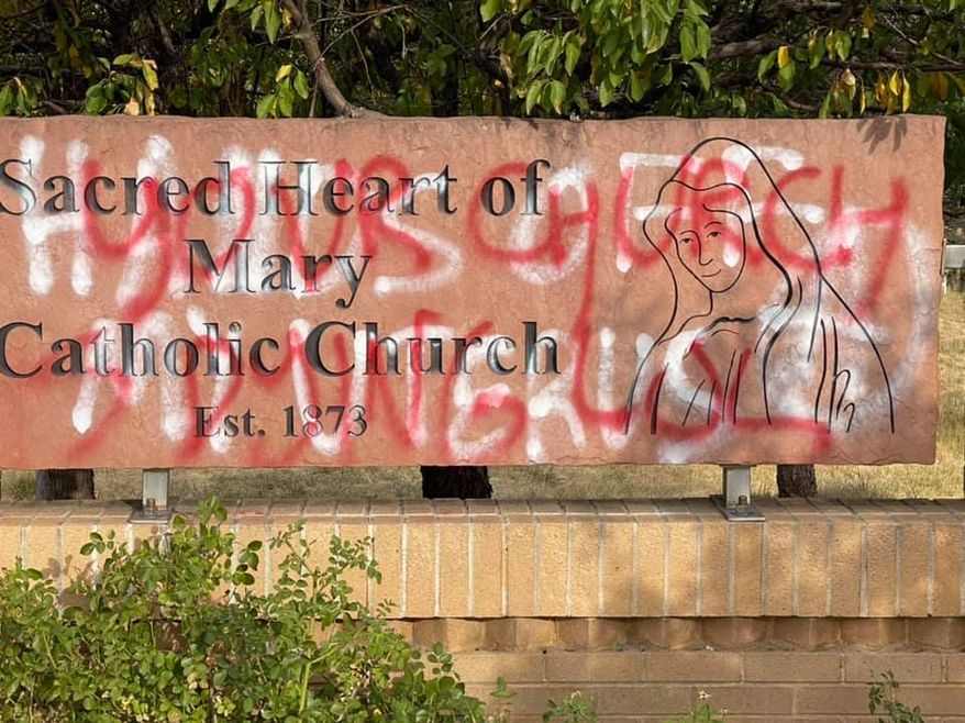 The Sacred Heart of Mary Catholic Church in Boulder County, Colorado, was heavily vandalized in the early morning hours of Sept. 29. Photo courtesy Mark Evevard.
