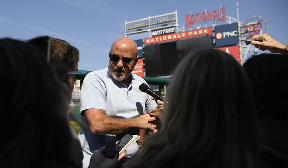 Washington Nationals general manager Mike Rizzo talks to the media before a baseball game against the Boston Red Sox, Sunday, Oct. 3, 2021, in Washington. (AP Photo/Nick Wass) ** FILE **