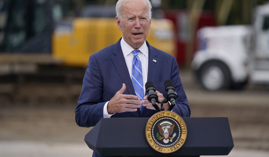 President Joe Biden delivers remarks on his &quot;Build Back Better&quot; agenda during a visit to the International Union Of Operating Engineers Local 324, Tuesday, Oct. 5, 2021, in Howell, Mich. (AP Photo/Evan Vucci) **FILE**