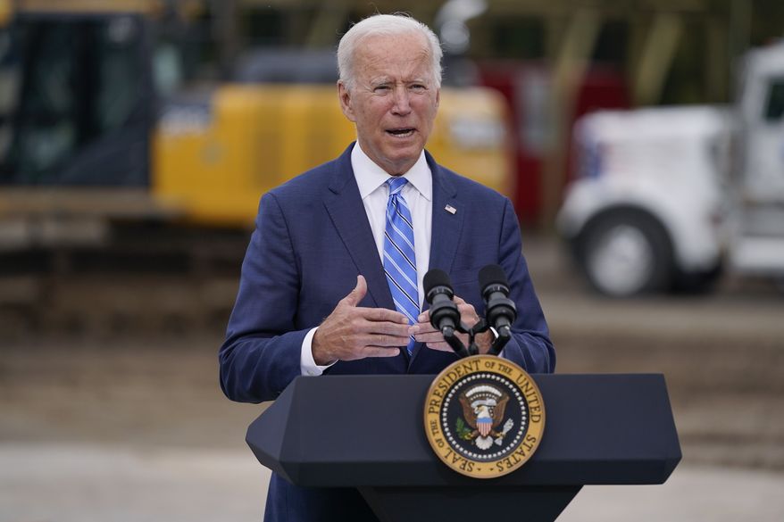 President Joe Biden delivers remarks on his &quot;Build Back Better&quot; agenda during a visit to the International Union Of Operating Engineers Local 324, Tuesday, Oct. 5, 2021, in Howell, Mich. (AP Photo/Evan Vucci) **FILE**