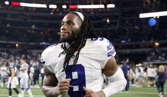 In this Monday, Sept. 27, 2021, file photo, Dallas Cowboys linebacker Jaylon Smith leaves the field after an NFL football game against the Philadelphia Eagles in Arlington, Texas. The Cowboys are moving on from Smith without getting into the specifics of the decision to release their leading returning tackler four games into 2021. (AP Photo/Roger Steinman, File) **FILE**