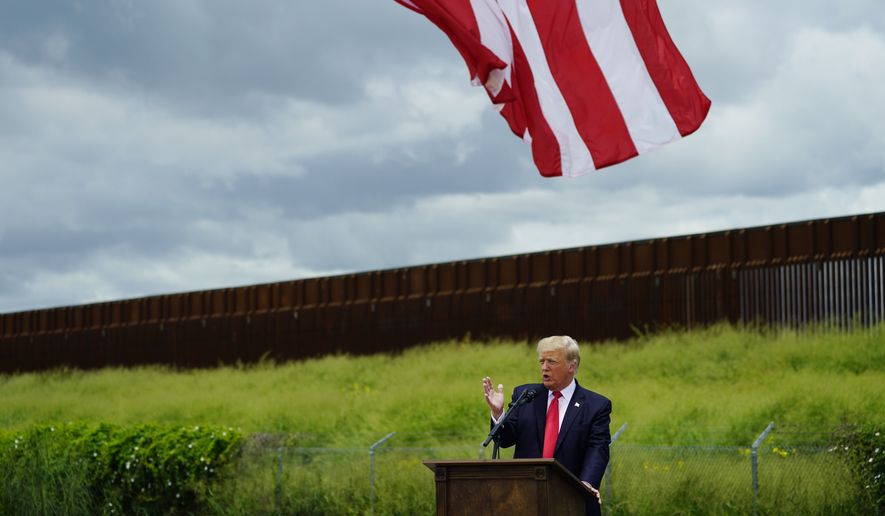 Former President Donald Trump speaks during a visit to an unfinished section of border wall in Pharr, Texas. (AP Photo/Eric Gay, File)
