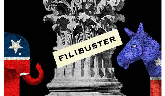 Illustration on the filibuster by Alexander Hunter/The Washington Times