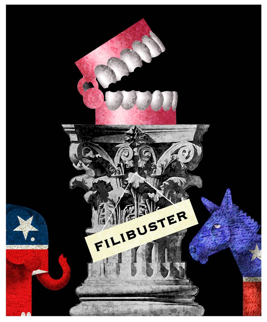 Illustration on the filibuster by Alexander Hunter/The Washington Times
