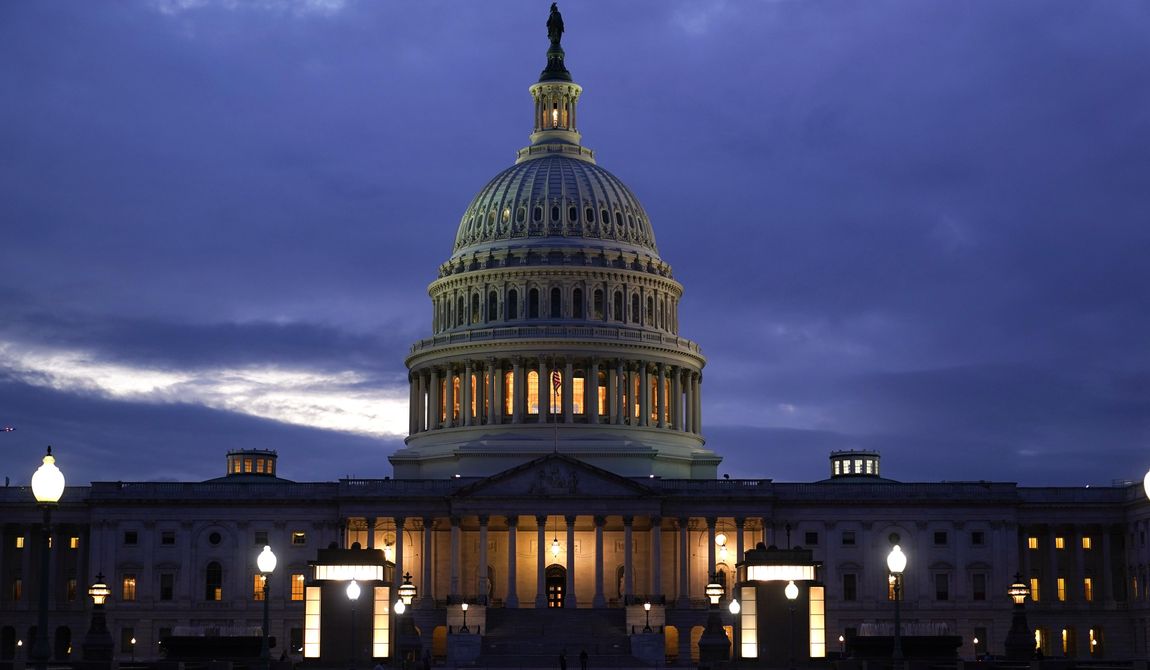 In this Oct. 6, 2021, photo, the light in the cupola of the Capitol Dome is illuminated, indicating that work continues in Congress, in Washington. (AP Photo/J. Scott Applewhite)