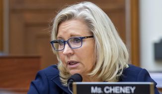 Rep. Liz Cheney, R-Wyo., speaks during the House Armed Services Committee on the conclusion of military operations in Afghanistan and plans for future counterterrorism operations on Wednesday, Sept. 29, 2021, on Capitol Hill in Washington. (Rod Lamkey/Pool via AP)