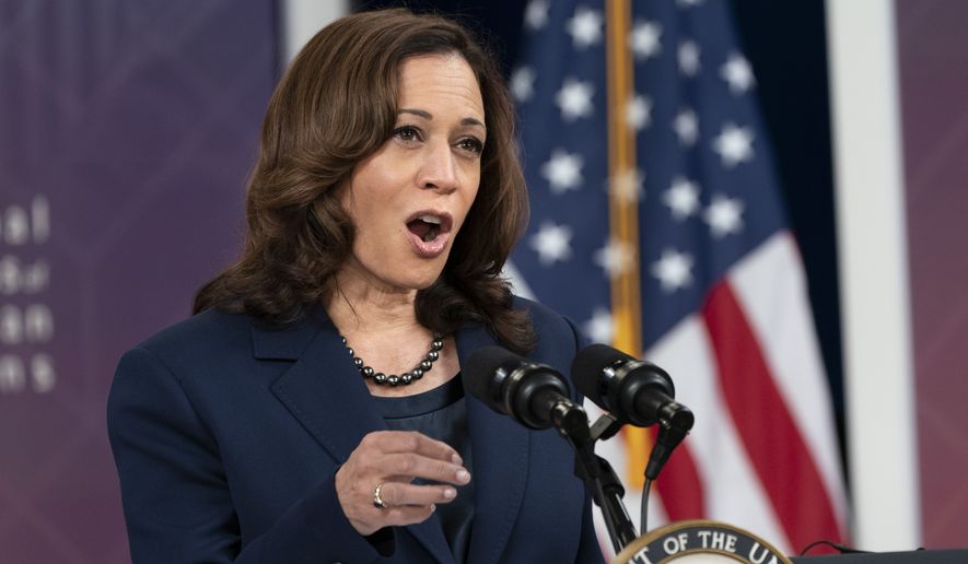 Vice President Kamala Harris speaks to the National Congress of American Indians&#39; 78th Annual Convention, Tuesday, Oct. 12, 2021, from the South Court Auditorium on the White House complex in Washington. (AP Photo/Jacquelyn Martin) **FILE**