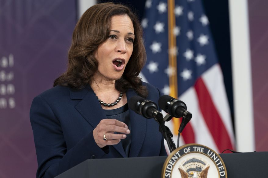 Vice President Kamala Harris speaks to the National Congress of American Indians&#39; 78th Annual Convention, Tuesday, Oct. 12, 2021, from the South Court Auditorium on the White House complex in Washington. (AP Photo/Jacquelyn Martin) **FILE**