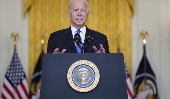 President Joe Biden delivers remarks on efforts to address global supply chain bottlenecks during an event in the East Room of the White House, Wednesday, Oct. 13, 2021, in Washington. (AP Photo/Evan Vucci)
