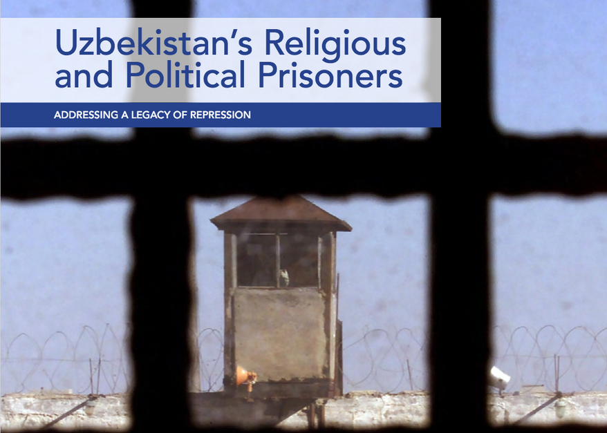 The cover art for an October 2021 report on &quot;Uzbekistan&#x27;s Religious and Political Prisoners&quot; published by the U.S. Commission on International Religious Freedom is shown here. (www.uscirf.gov) [https://www.uscirf.gov/sites/default/files/2021-10/2021%20Uzbekistan%20Report_0.pdf]