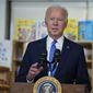 President Joe Biden speaks during a visit to the Capitol Child Development Center, Friday, Oct. 15, 2021, in Hartford, Conn. (AP Photo/Evan Vucci)