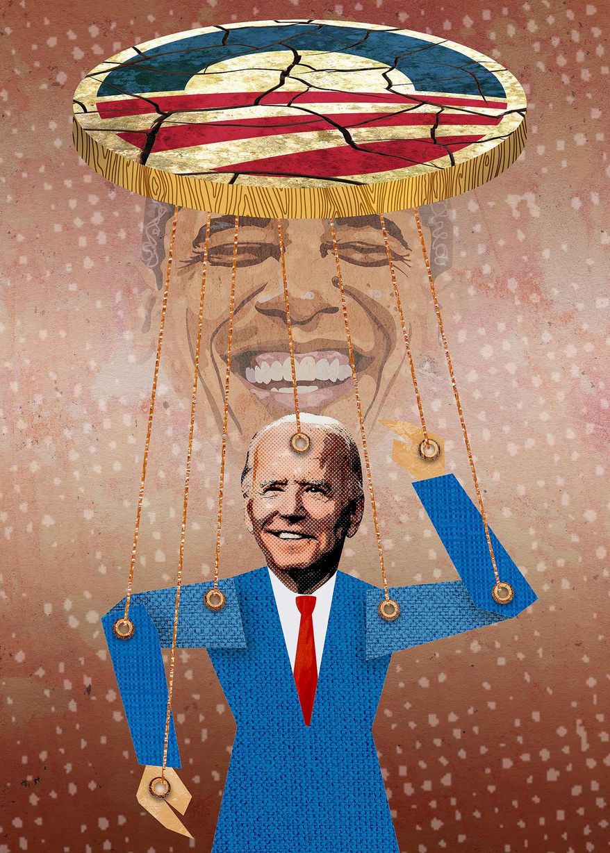Obama the Biden Puppet Master Illustration by Greg Groesch/The Washington Times