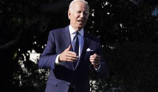 President Joe Biden speaks to reporters after attending an event hosted by first lady Jill Biden to honor the 2021 State and National Teachers of the Year, on the South Lawn of the White House, Monday, Oct. 18, 2021, in Washington. (AP Photo/Evan Vucci)