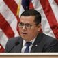 In this Aug. 12, 2019, file photo, Assemblyman Rudy Salas Jr. asks questions during a hearing in Sacramento, Calif. One of the country&#39;s most competitive U.S. House races is unfolding in California&#39;s farm belt. Republican U.S. Rep. David Valadao is facing a growing list of Democratic and GOP challengers. On Monday, Oct. 18, 2021, Salas became the latest to get in. The Central Valley district is heavily Latino and has a huge Democratic registration edge, but Valadao had displayed an independent streak and was among 10 House Republicans who voted to impeach then-President Donald Trump. (AP Photo/Rich Pedroncelli, File)