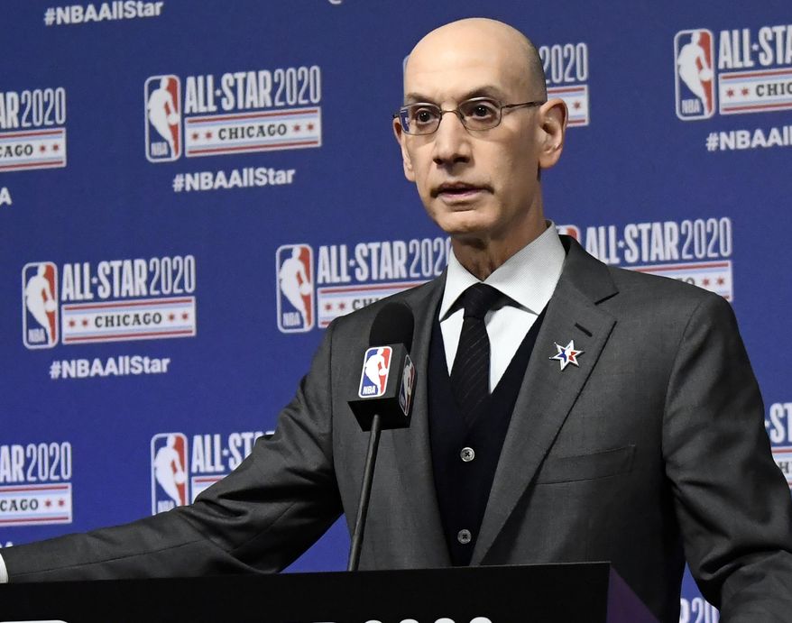 In this Feb. 15, 2020, file photo, NBA Commissioner Adam Silver speaks at a news conference in Chicago. With the pandemic still a major issue and concern, Silver believes the league has done all it can to prepare for the new season, which starts Tuesday, Oct. 19, 2021. (AP Photo/David Banks, File) **FILE**