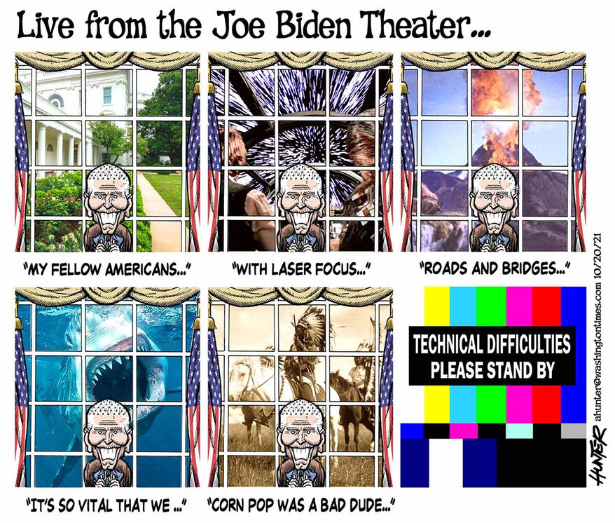 Live from the Joe Biden Theater ... (Illustration by Alexander Hunter for The Washington Times)