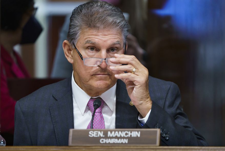 Sen. Joe Manchin, D-W.Va., a key holdout vote on President Joe Biden&#39;s domestic agenda, chairs a hearing of the Senate Energy and Natural Resources Committee, at the Capitol in Washington, Tuesday, Oct. 19, 2021. (AP Photo/J. Scott Applewhite) **FILE**