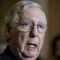 Senate Minority Leader Mitch McConnell, R-Ky., speaks to reporters after a Republican strategy meeting at the Capitol in Washington, Tuesday, Oct. 19, 2021. (AP Photo/J. Scott Applewhite)