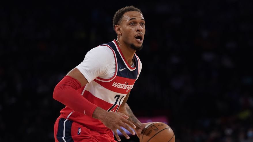 Washington Wizards center Daniel Gafford (21) dribbles in the first half during NBA game against the New York Knicks, Friday Oct. 15, 2021, in New York. (AP Photo/Mary Altaffer) **FILE**