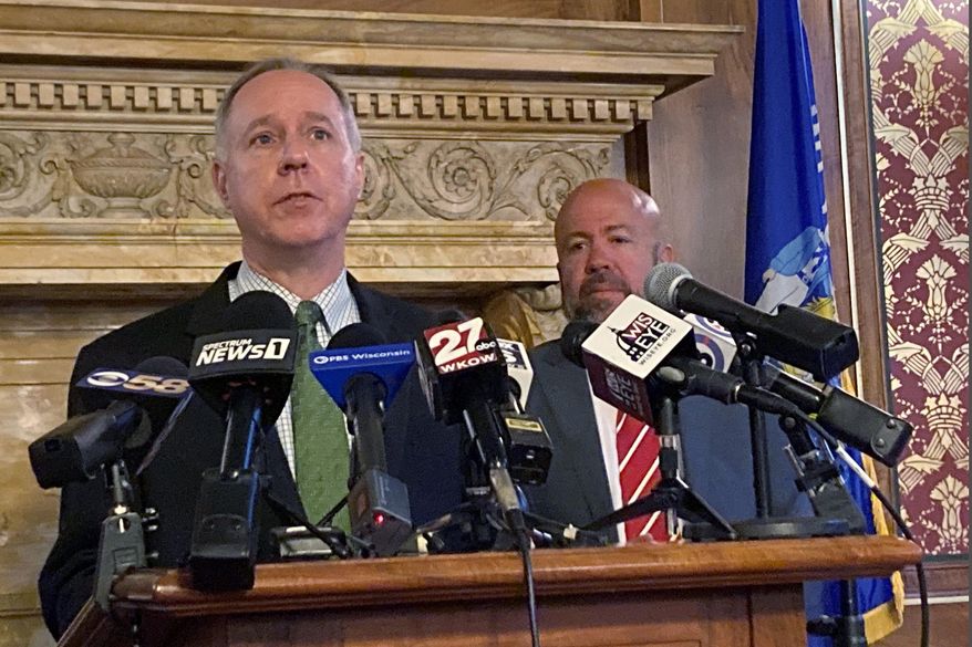 FILE - In this July 27, 2021, file photo, Assembly Speaker Robin Vos speaks at the Capitol in Madison, Wis. Speaker Vos on Tuesday, Oct. 19, 2021, defended not releasing documents related to an ongoing investigation he ordered into the 2020 election, saying he believes the election was &amp;quot;tainted&amp;quot; but that President Joe Biden won. (AP Photo/Scott Bauer, File)