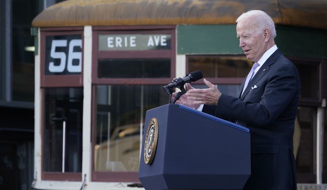President Joe Biden speaks about his infrastructure plan and his domestic agenda during a visit to the Electric City Trolley Museum in Scranton, Pa., Wednesday, Oct. 20, 2021. (AP Photo/Susan Walsh)