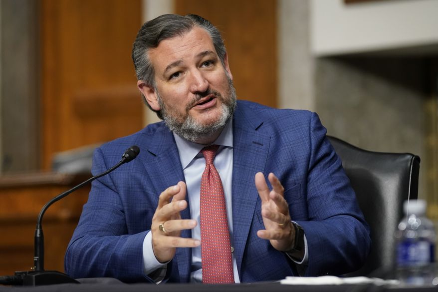 Sen. Ted Cruz, R-Texas, speaks during a hearing to examine the nomination of Nicholas Burns to U.S. Ambassador to China during a Senate Foreign Relations Committee on Capitol Hill in Washington, Wednesday, Oct. 20, 2021. (AP Photo/Patrick Semansky)