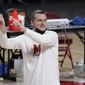 Maryland head coach Mark Turgeon talks to his team during a workout at the team&#x27;s NCAA college basketball media day, Tuesday, Oct. 12, 2021, in College Park, Md. (AP Photo/Julio Cortez) **FILE**