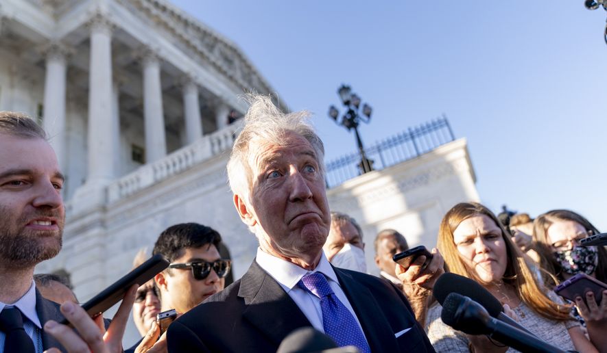 Rep. Richard Neal, D-Mass., speaks to reporters after the House voted to hold Steve Bannon, a longtime ally and aide to former President Donald Trump, in contempt of Congress after he defied a subpoena from the committee investigating the Jan. 6 Capitol insurrection, Thursday, Oct. 21, 2021, at the Capitol in Washington. (AP Photo/Andrew Harnik)
