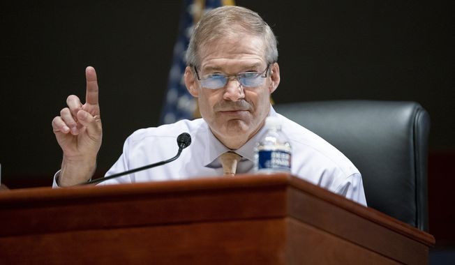 Rep. Jim Jordan, R-Ohio, speaks during a House Judiciary Committee oversight hearing of the Department of Justice on Thursday, Oct. 21, 2021, on Capitol Hill in Washington. (Greg Nash/Pool via AP) ** FILE **