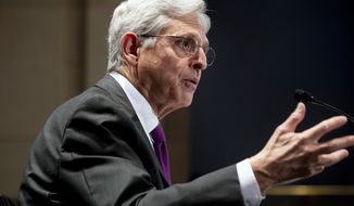 Attorney General Merrick Garland testifies before the House Judiciary Committee oversight hearing of the United States Department of Justice, Thursday, Oct. 21, 2021. on Capitol Hill in Washington.  (Michael Reynolds/Pool via AP)