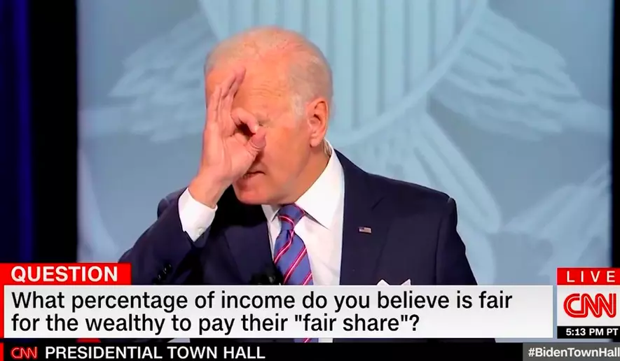 President Biden made a gesture that liberals frequently call a white supremacist dog whistle during Thursday’s CNN town-hall meeting. (CNN screen shot)