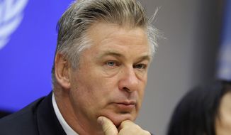 In this Sept. 21, 2015 file photo, actor Alec Baldwin attends a news conference at United Nations headquarters. A prop firearm discharged by veteran actor Alec Baldwin, who is starring and producing a Western movie, killed his director of photography and injured the director Thursday, Oct. 21, 2021 at the movie set outside Santa Fe, N.M., the Santa Fe County Sheriff&#39;s Office said. (AP Photo/Seth Wenig, File)