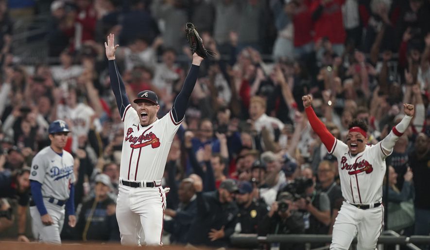 Atlanta Braves relief pitcher Will Smith celebrates after winning Game 6 of baseball&#39;s National League Championship Series against the Los Angeles Dodgers Sunday, Oct. 24, 2021, in Atlanta. The Braves defeated the Dodgers 4-2 to win the series. (AP Photo/Brynn Anderson) **FILE**