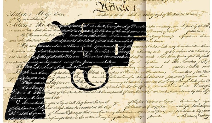 Illustration on race and the Second Amendment by Alexander Hunter/The Washington times