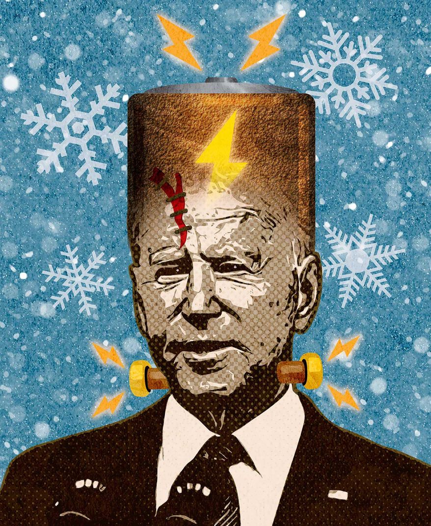 Snow Job Joe and his renewable energy plan Illustration by Greg Groesch/The Washington Times