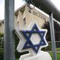 A Star of David hangs from a fence outside the dormant landmark Tree of Life synagogue in Pittsburgh&#39;s Squirrel Hill neighborhood on Tuesday, Oct. 26, 2021, as the date marking the third year since 11 people were killed in America&#39;s deadliest antisemitic attack on Oct. 27, 2018, approaches. (AP Photo/Gene J. Puskar)