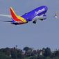 A Southwest Airlines flight takes off from the Portland Jetport, Wednesday, Oct. 13, 2021, in Portland, Maine. (AP Photo/Robert F. Bukaty, file)
