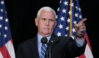 Former Vice President Mike Pence speaks about educational freedom at Patrick Henry College in Purcellville, Va., Thursday, Oct. 28, 2021. (AP Photo/Patrick Semansky) ** FILE **