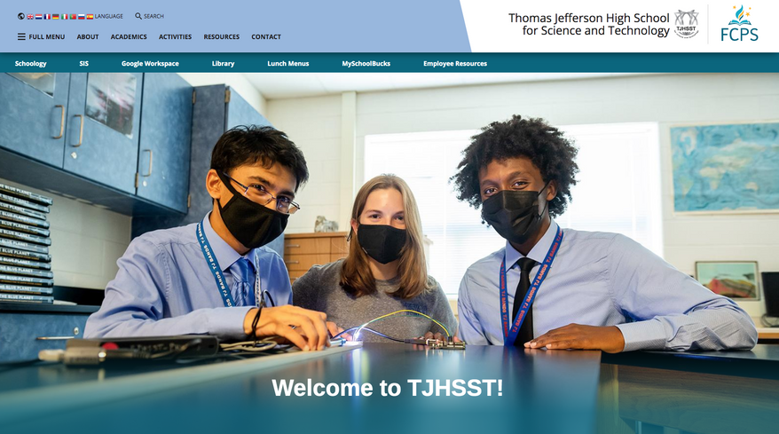 Thomas Jefferson is a magnet school in Fairfax County that has been ranked as the top high school in the U.S. (screengrab from https://tjhsst.fcps.edu/)