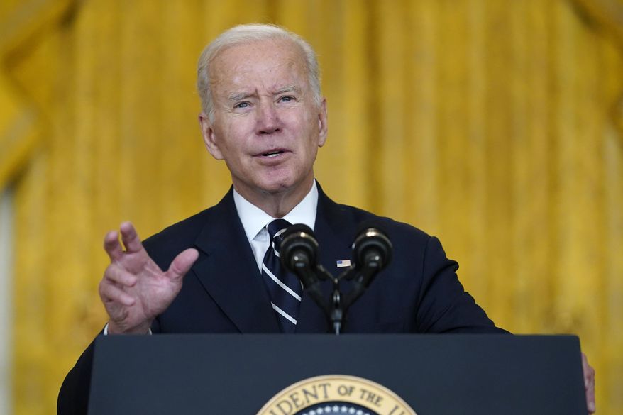 President Joe Biden speaks about his domestic agenda from the East Room of the White House in Washington, Thursday, Oct. 28, 2021. (AP Photo/Susan Walsh)