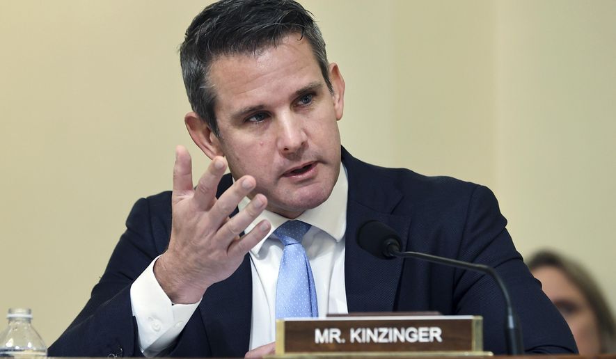 In this July 27, 2021, file photo Rep. Adam Kinzingerr speaks before the House select committee hearing on the Jan. 6 attack on Capitol Hill in Washington. The Illinois Republican, who announced he won’t be running for reelection next year, has released a video featuring a family food-fighting over their political views.   (Chip Somodevilla/Pool via AP, File)  **FILE**