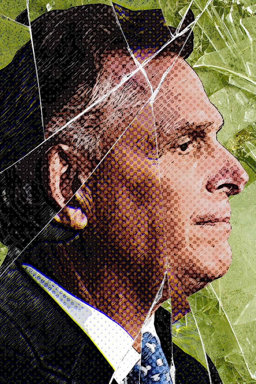 McAuliffe Campaign Shattered Illustration by Greg Groesch/The Washington Times