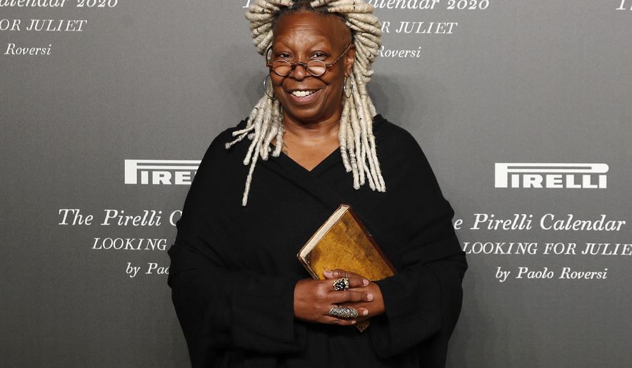 In this file photo, Whoopi Goldberg poses for photographers at the Pirelli Calendar event in Verona, Italy on Dec. 3, 2019. (AP Photo/Antonio Calanni, File)  **FILE**